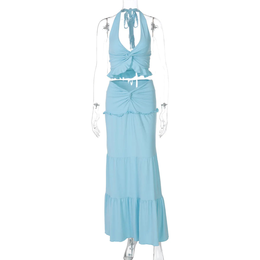 Joskaa Halter Maxi Two Piece Set Sling Neck Ruffle - two piece set image 7