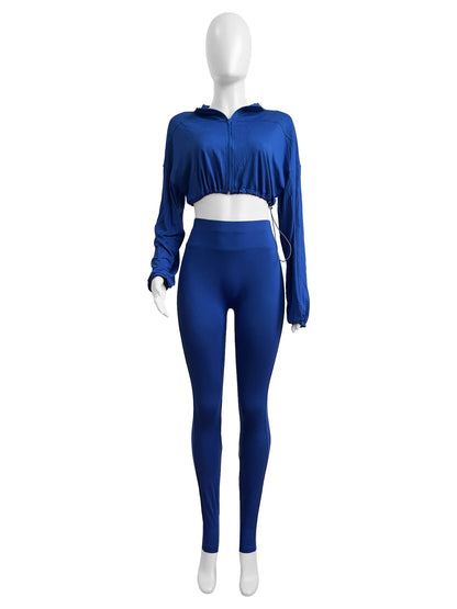 Joskaa Zip Up Long Sleeve Crop Two Piece Set - two piece set image 3