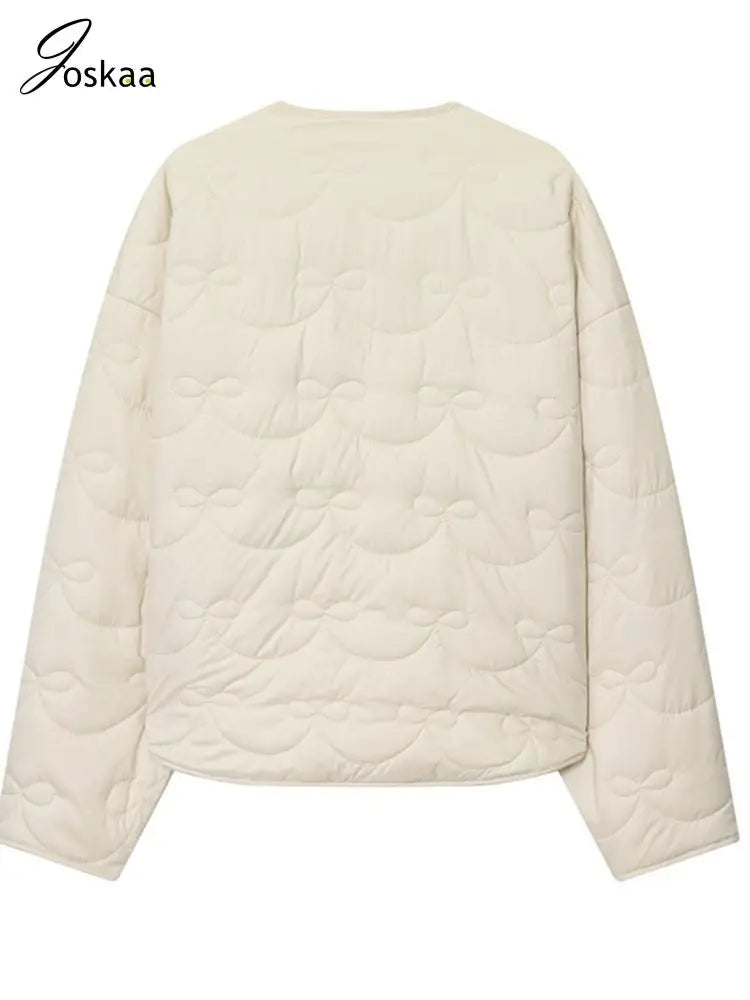 Women's Long Sleeve Bow Detail Round Jacket Beige – Side View
