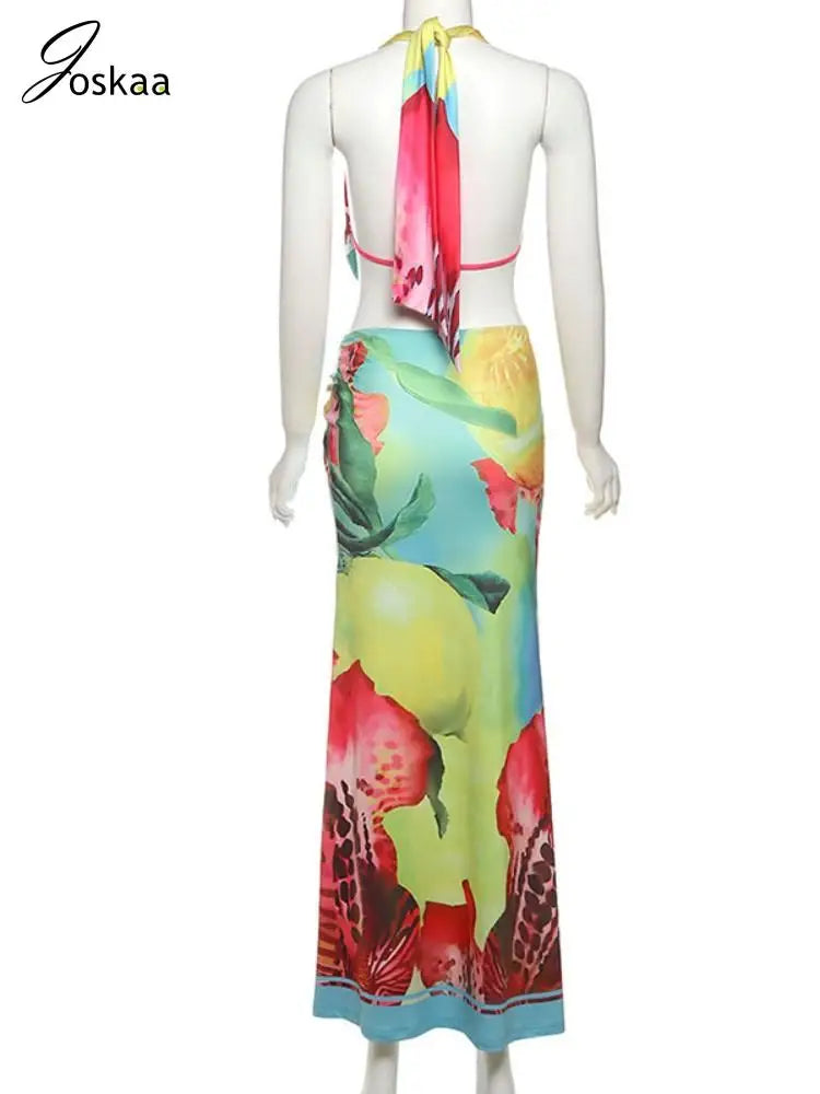 Wholesale Women's Backless Halter Two Piece Set Colorful – Detail View