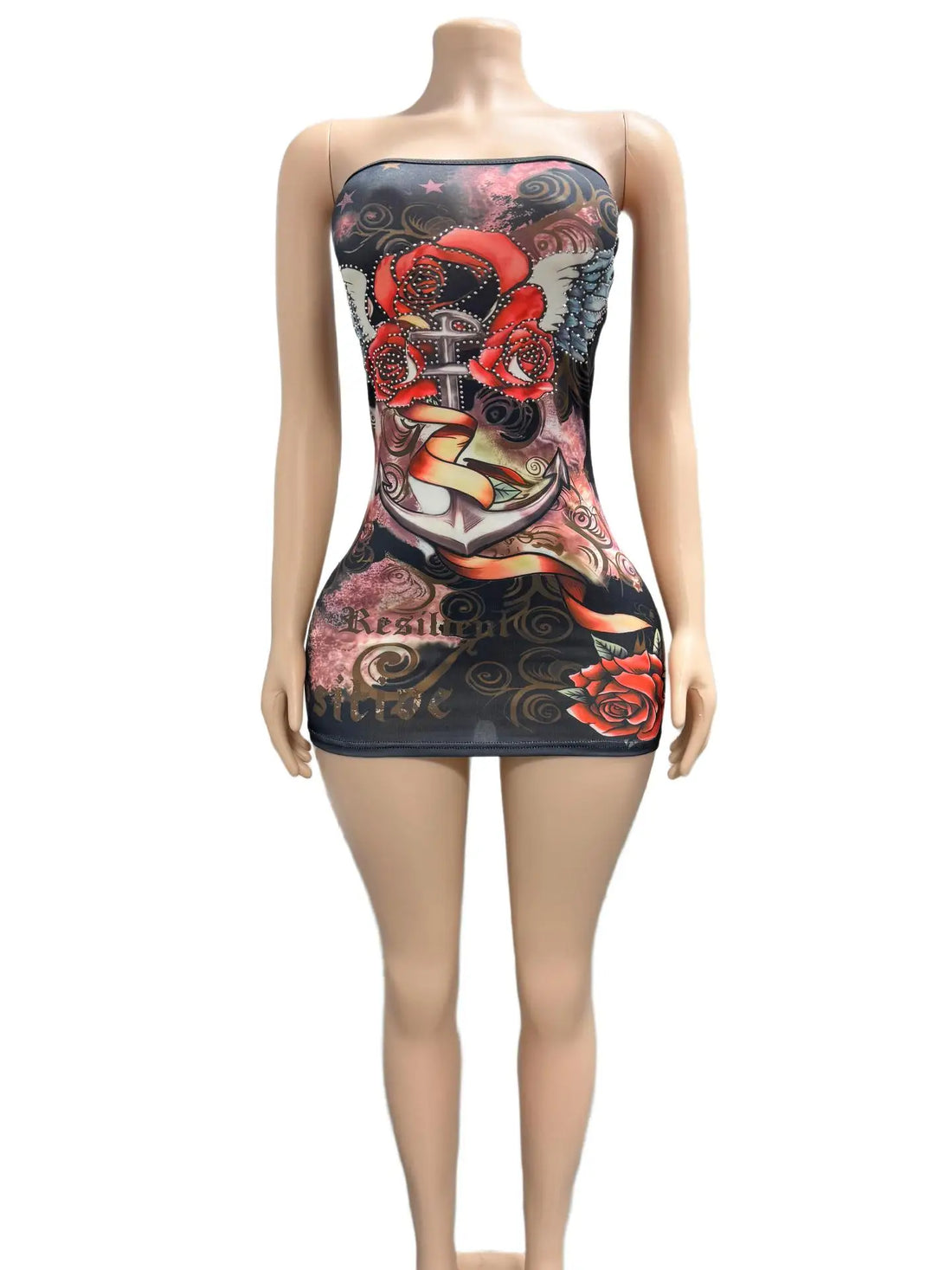 Women's Rhinestone Backless Strapless Mini Dress Black – Back View