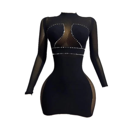 Women's Cutout Long Sleeve Bodycon Mini Dress Black – Detail View