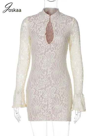 Women's Lace Cutout Bodycon Flare Mini Dress Yellow – Back View