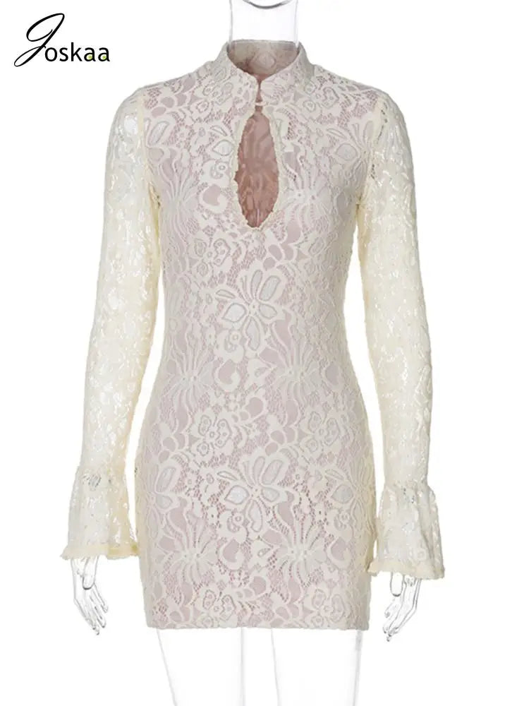 Women's Lace Cutout Bodycon Flare Mini Dress Yellow – Back View