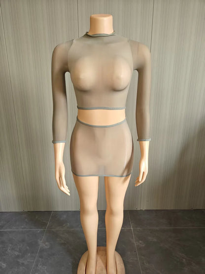 Women's Long Sleeve Crop Mini Two Piece Set