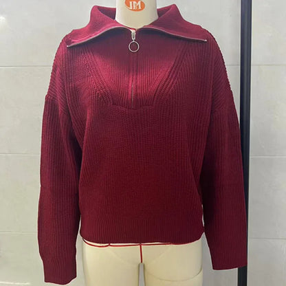 Wholesale Women's Knit Long Sleeve Ribbed Zip Top