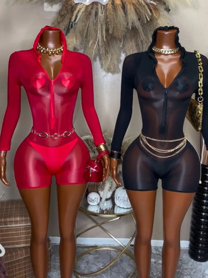 Wholesale Women's Mesh Zip Jumpsuit Oil Romper – Women's Fashion Wholesale – Front View