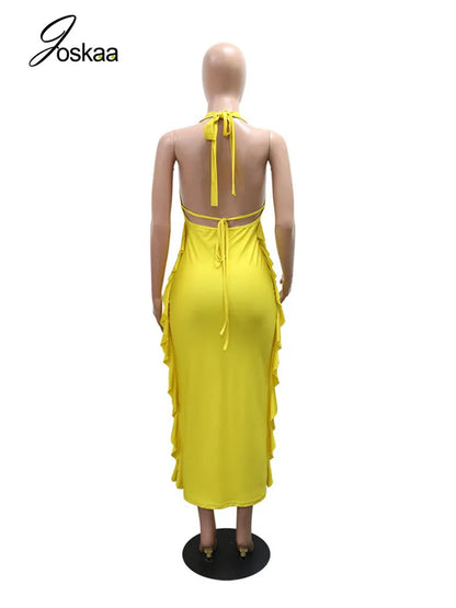 Women's Backless V-neck Halter Bodycon Dress - Detail View 4