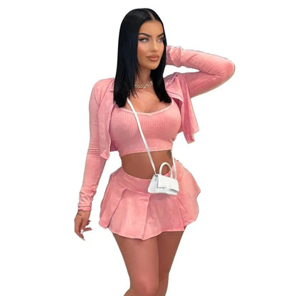 Women's Long Sleeve Mini Pleated Two Piece Set
