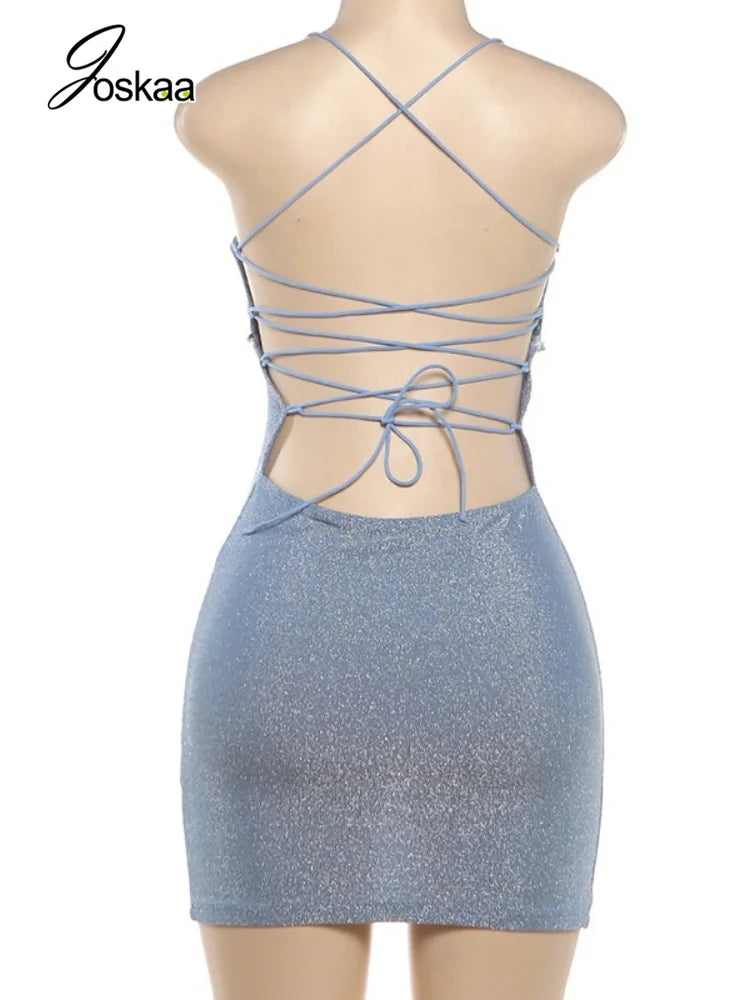 Women's Sequin Backless Sleeveless Bodycon Mini Dress 7133 - Detail View
