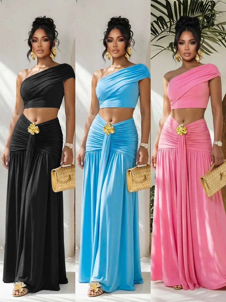 Women's Ruched One Shoulder Two Piece Set - Detail View 7