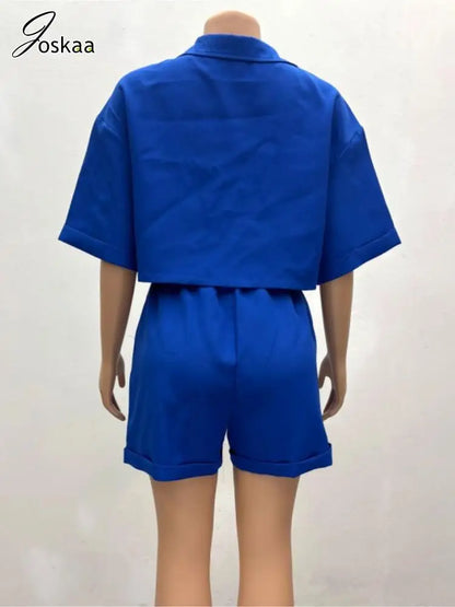 Wholesale Women's Short Sleeve Crop Two Piece Set Blue – Detail View