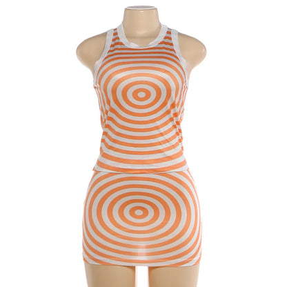 Women's Crop Mini Wave Pattern Two Piece Set