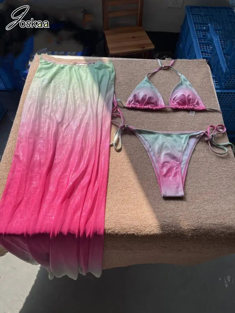 Women's Backless Maxi Swimwear Piece Triangl Bikini Set Colorful – Back View