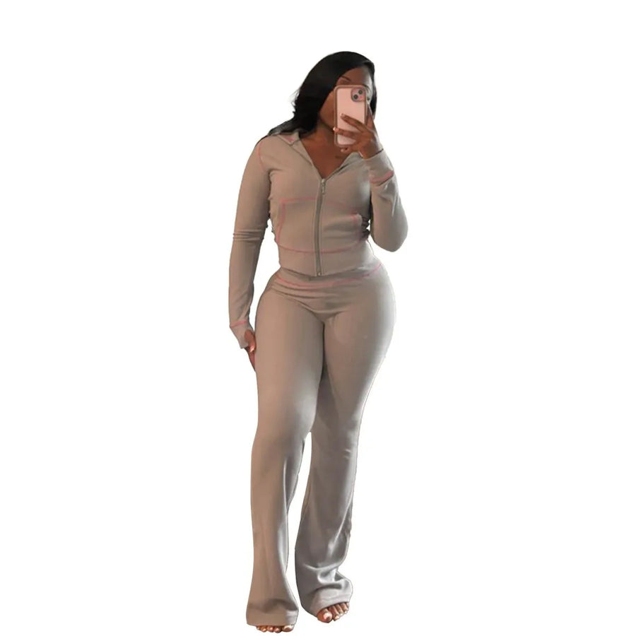 Women's Long Sleeve Flare Hooded Two Piece Set