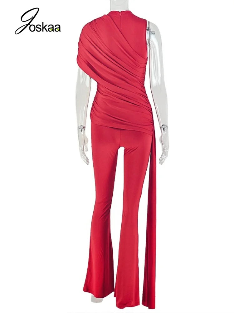 Women's Ruched Sleeveless Bodycon Romper Red – Detail View