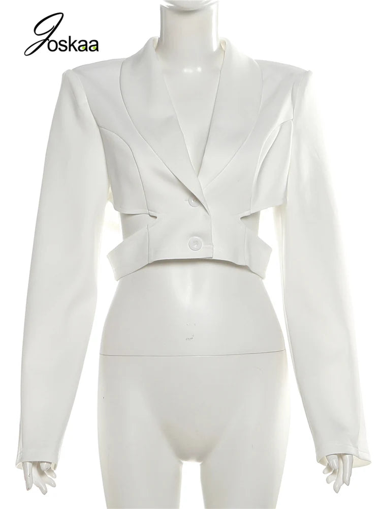 Wholesale Women's Cutout Long Sleeve Crop Jacket White – Back View