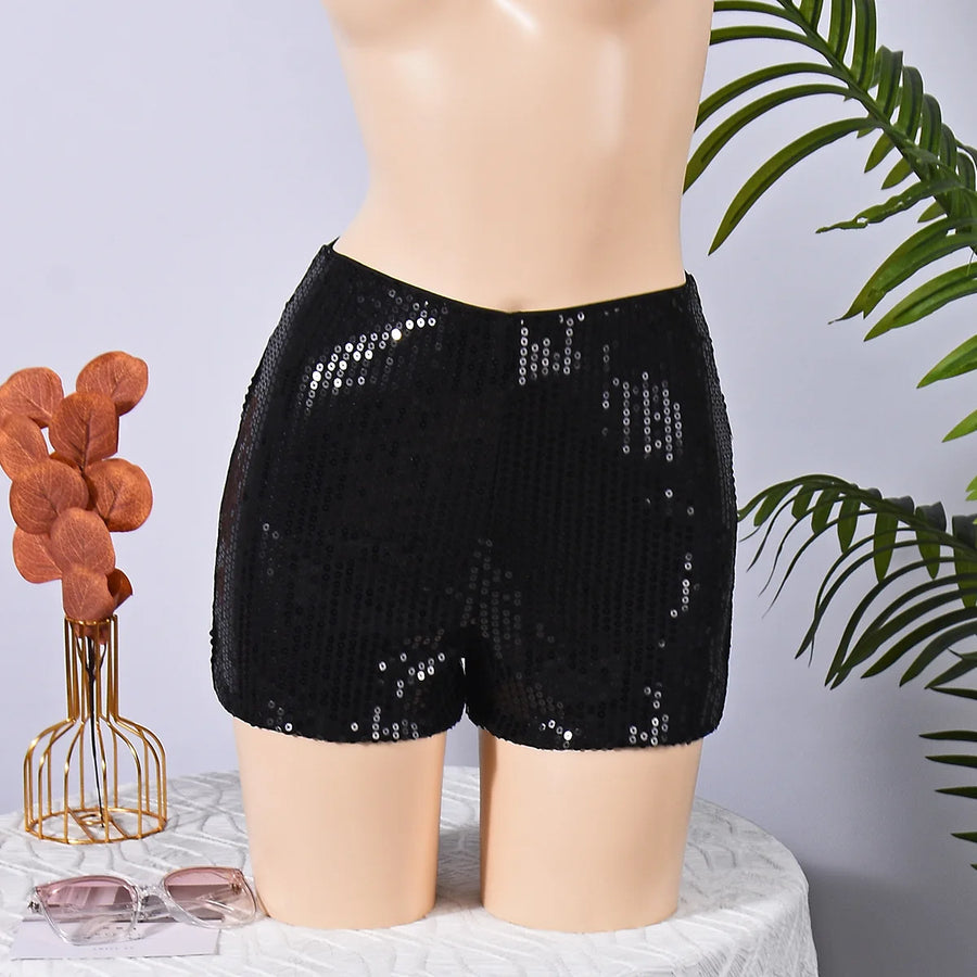 Women's Leopard Print Sequin Sequins Shorts Biker Pants