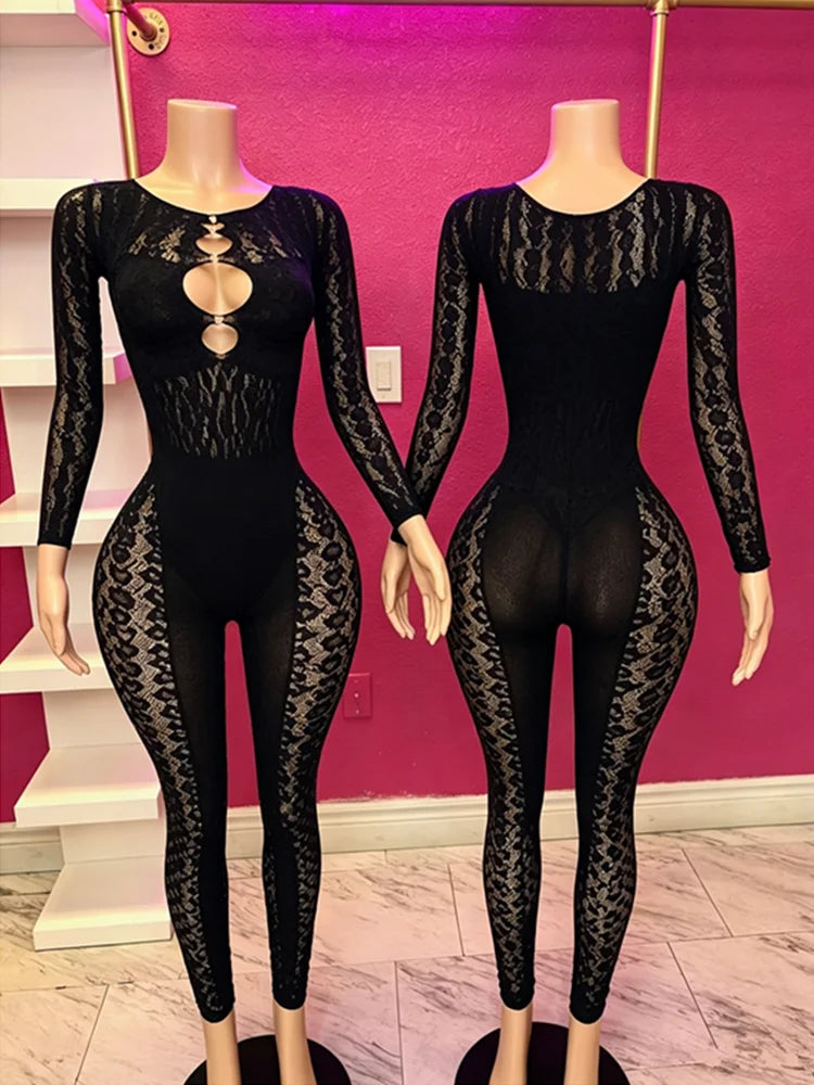 Women's Leopard Print Cutout Long Sleeve Romper