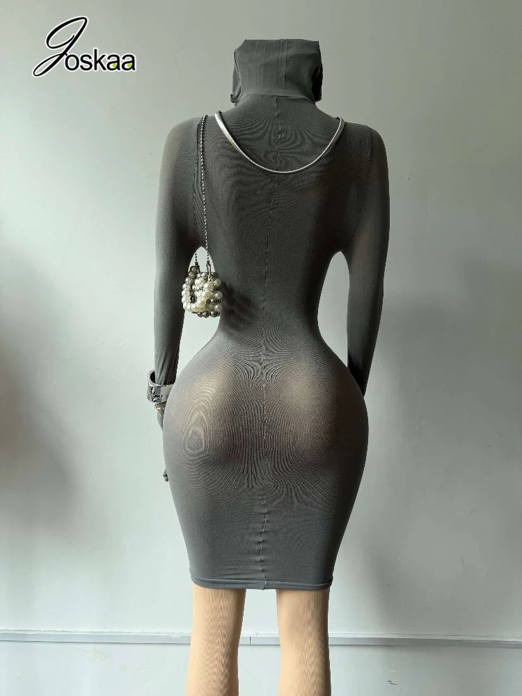 Wholesale Women's Velvet Hooded with Gloves Dress Gray – Back View