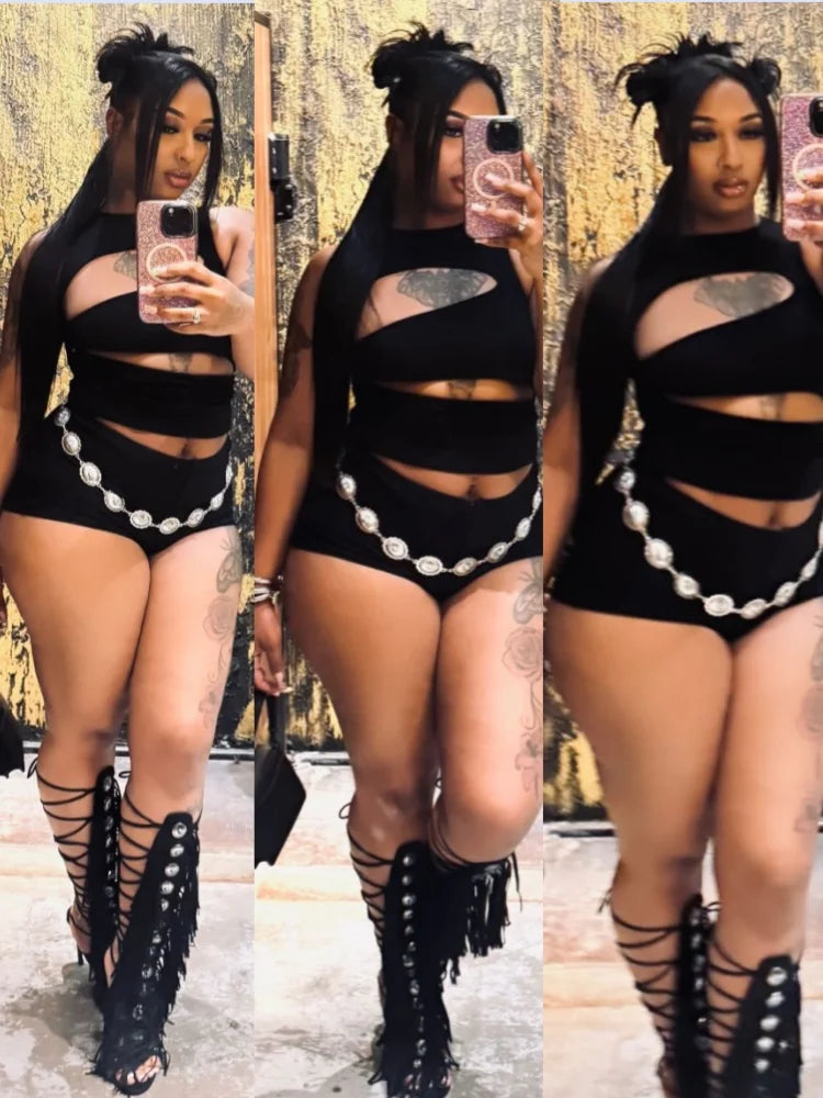 Women's Ribbed Knit Cutout Two Piece Set - Detail View 7