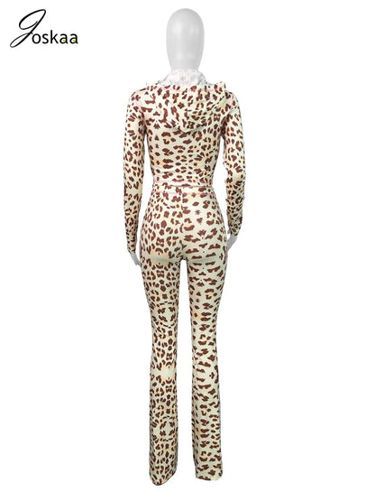Women's Leopard Print Long Sleeve Two Piece Set White – Detail View