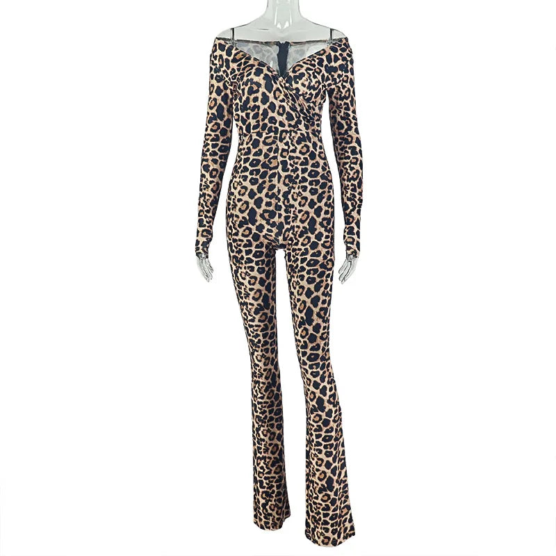 Joskaa Leopard Print Zip Up Long Sleeve Bodycon Romper - romper image 5