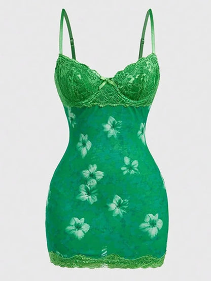 Women's Floral Print Lace Backless Sleeveless Mini Dress - Detail View 8