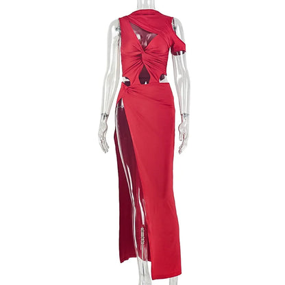 Women's Ruched Cutout Sleeveless Maxi Dress