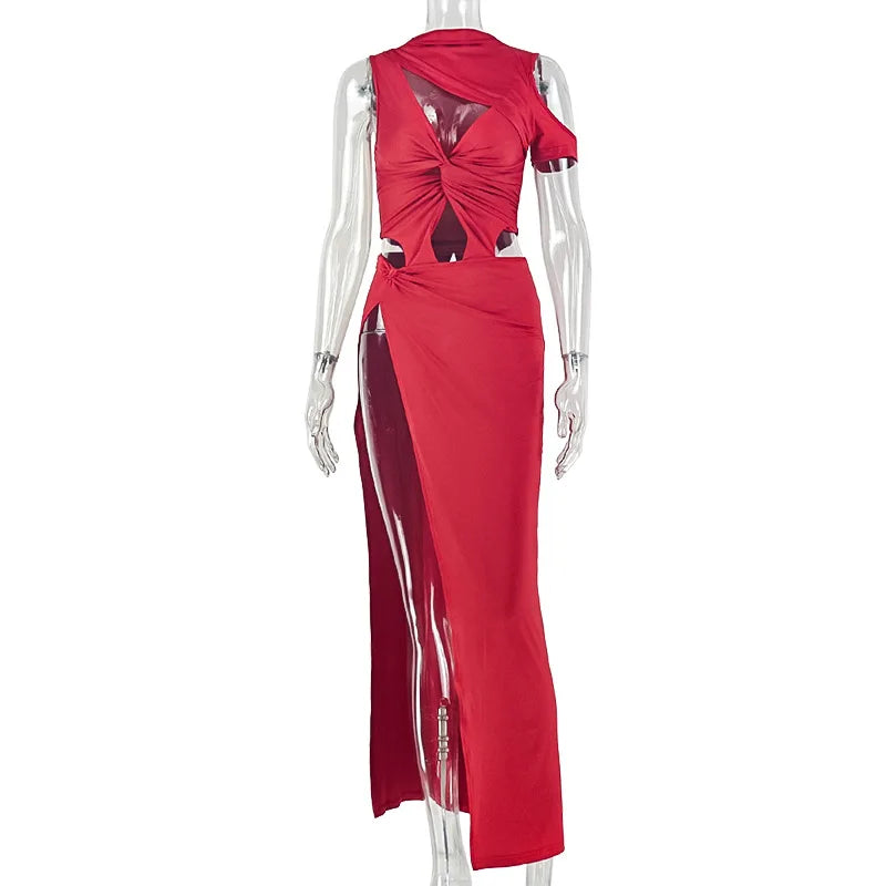 Women's Ruched Cutout Sleeveless Maxi Dress