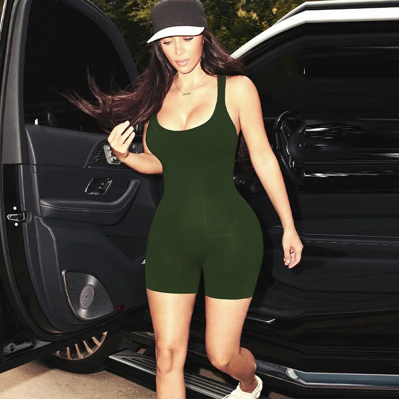 Women's Knit Backless Bodycon Ribbed Romper