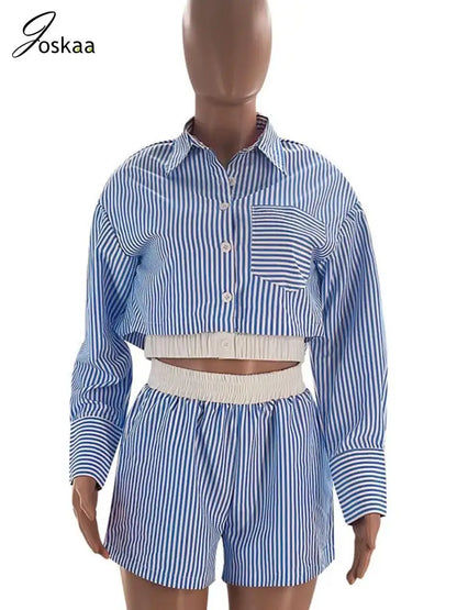 Women's Stripe Long Sleeve Two Piece Set Black – Back View