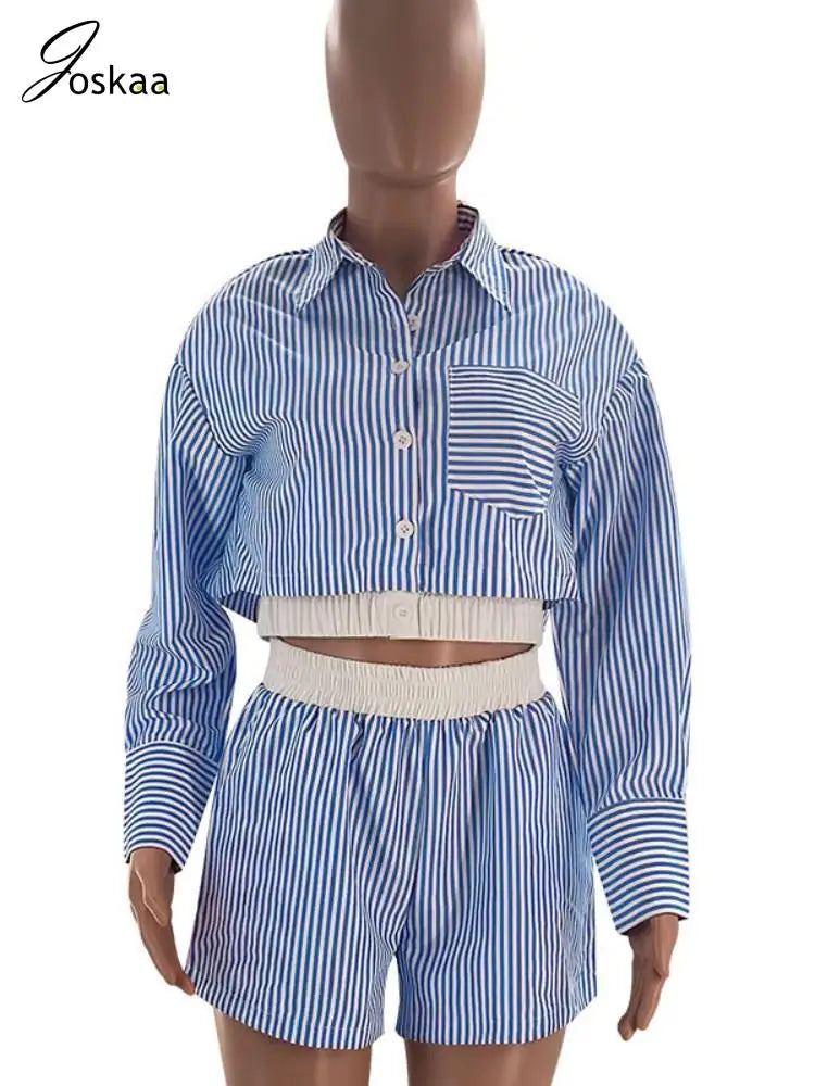 Women's Stripe Long Sleeve Two Piece Set Black – Back View