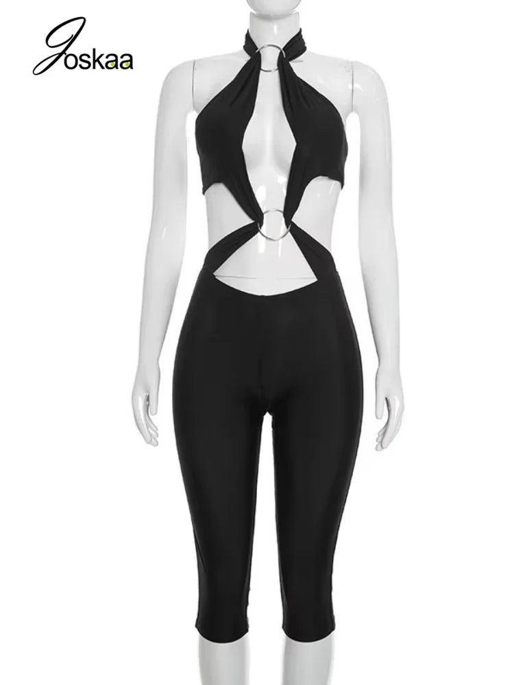 Women's Backless Cutout Halter Bodycon Romper - Back View