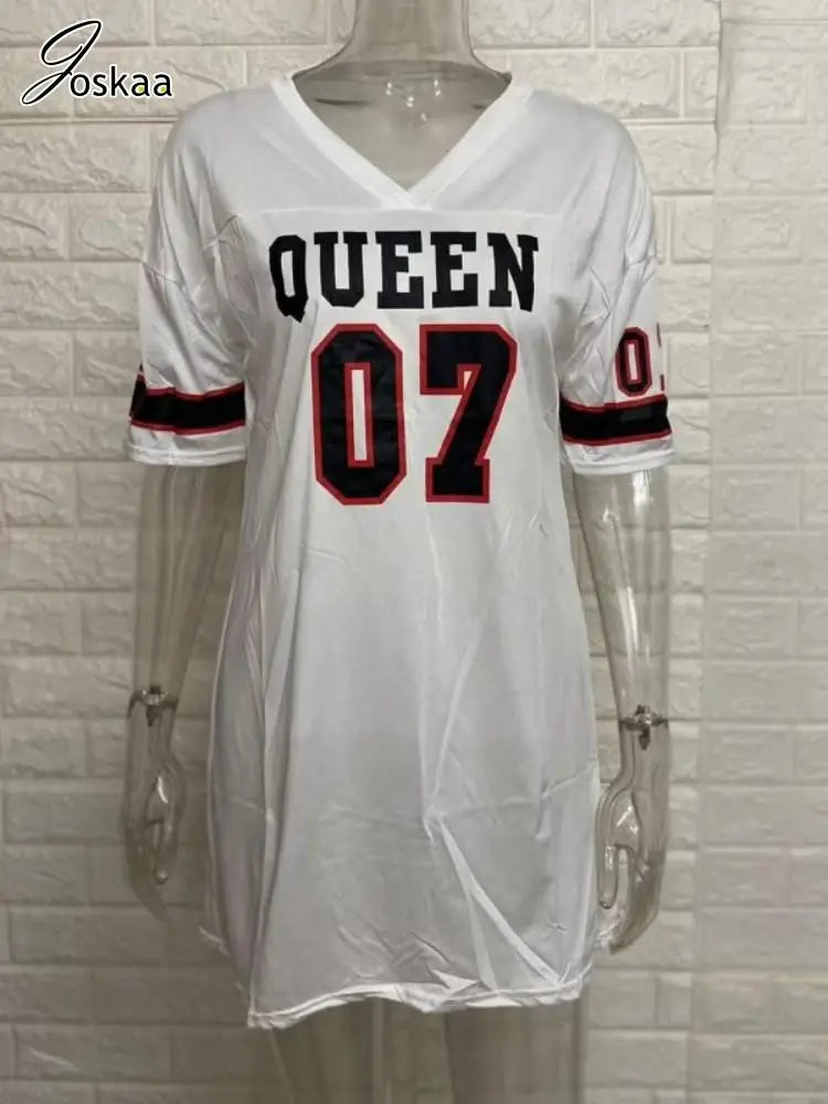 Women's Letter Print Short Sleeve Mini Dress White – Detail View