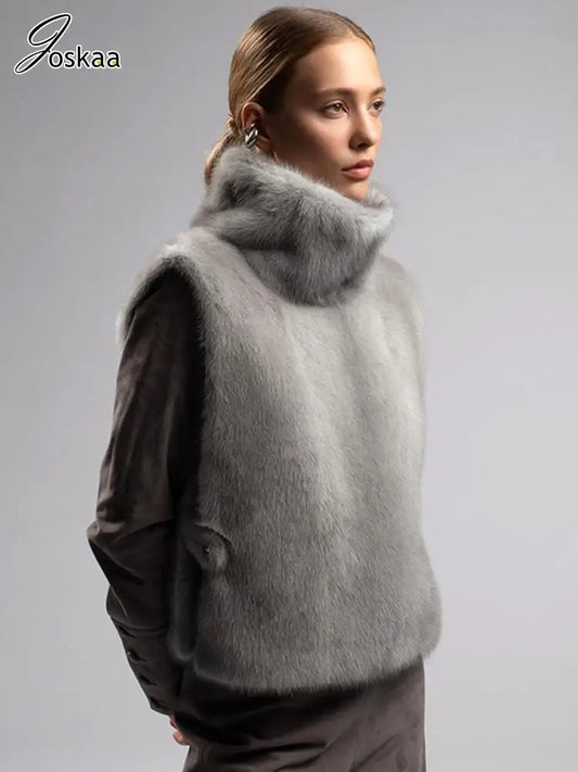 Women's Sleeveless Furry Vests High Jacket – Women's Fashion Wholesale – Front View