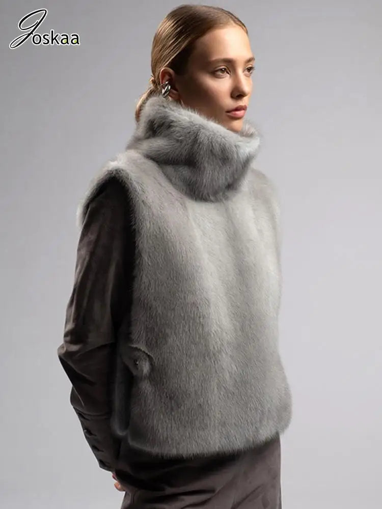 Women's Sleeveless Furry Vests High Jacket – Women's Fashion Wholesale – Front View