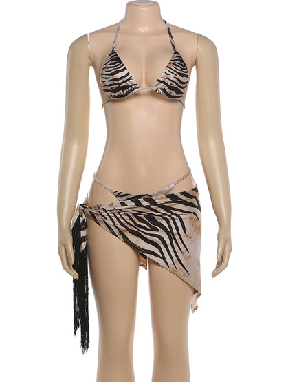 Joskaa Stripe Halter Mini Swimwear Print Bikinis Bra - swimwear image 2
