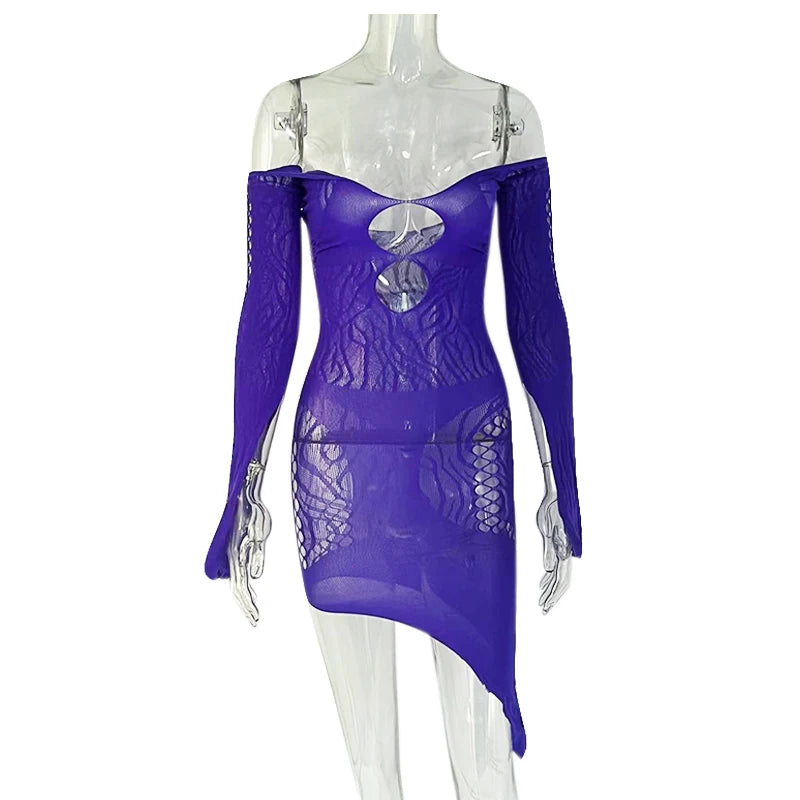 Women's Mesh Cutout Strapless Long Sleeve Dress