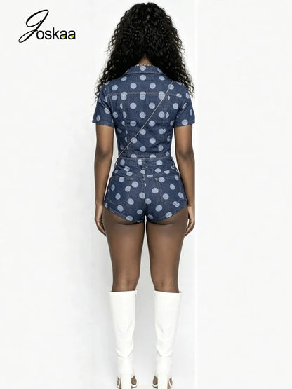 Women's Polka Dot Denim Print Two Piece Set - Side View