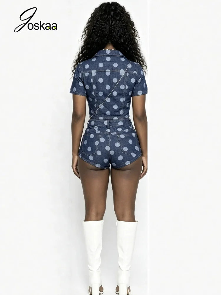 Women's Polka Dot Denim Print Two Piece Set - Side View