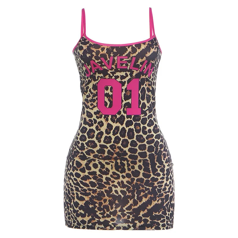 Women's Leopard Print Sleeveless Bodycon Mini Dress - Detail View 6