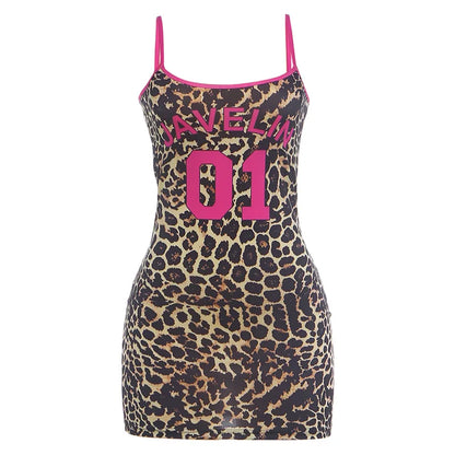Women's Leopard Print Sleeveless Bodycon Mini Dress - Detail View 6