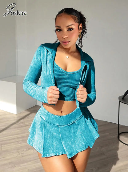 Women's Long Sleeve Mini Pleated Two Piece Set – Women's Fashion Wholesale – Front View