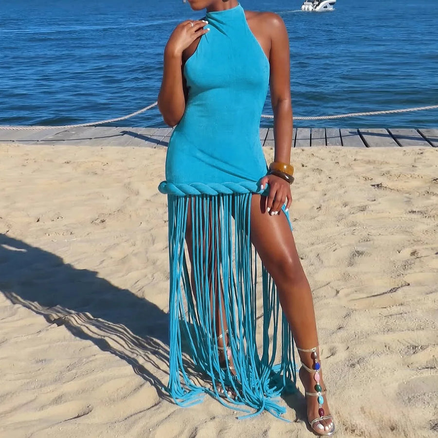Women's Backless Halter Sleeveless Maxi Dress