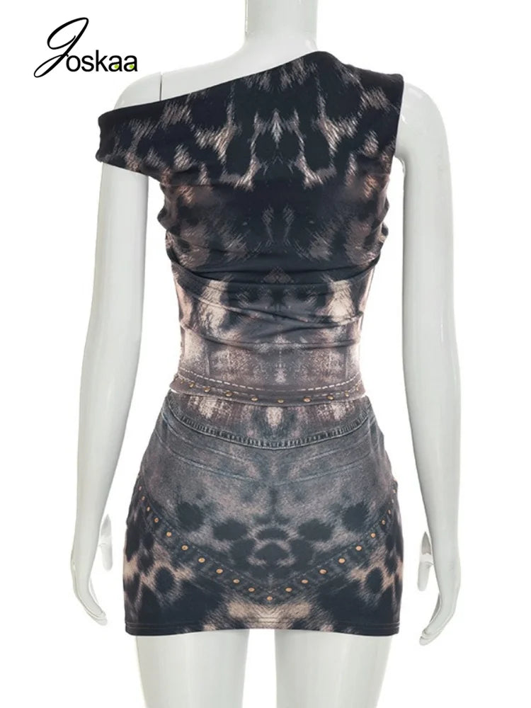 Women's Leopard Print Crop Mini Two Piece Set Gray – Detail View