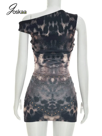 Women's Leopard Print Crop Mini Two Piece Set Gray – Detail View