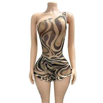 Women's Zebra Print Mesh Backless Two Piece Set - Detail View 6
