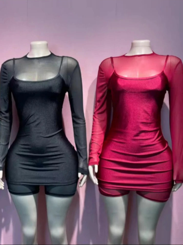 Joskaa Mesh Zip Up Bodycon Two Piece Set - two piece set image 3