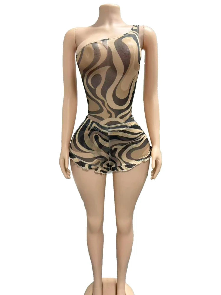 Women's Zebra Print Mesh Backless Two Piece Set - Detail View 8